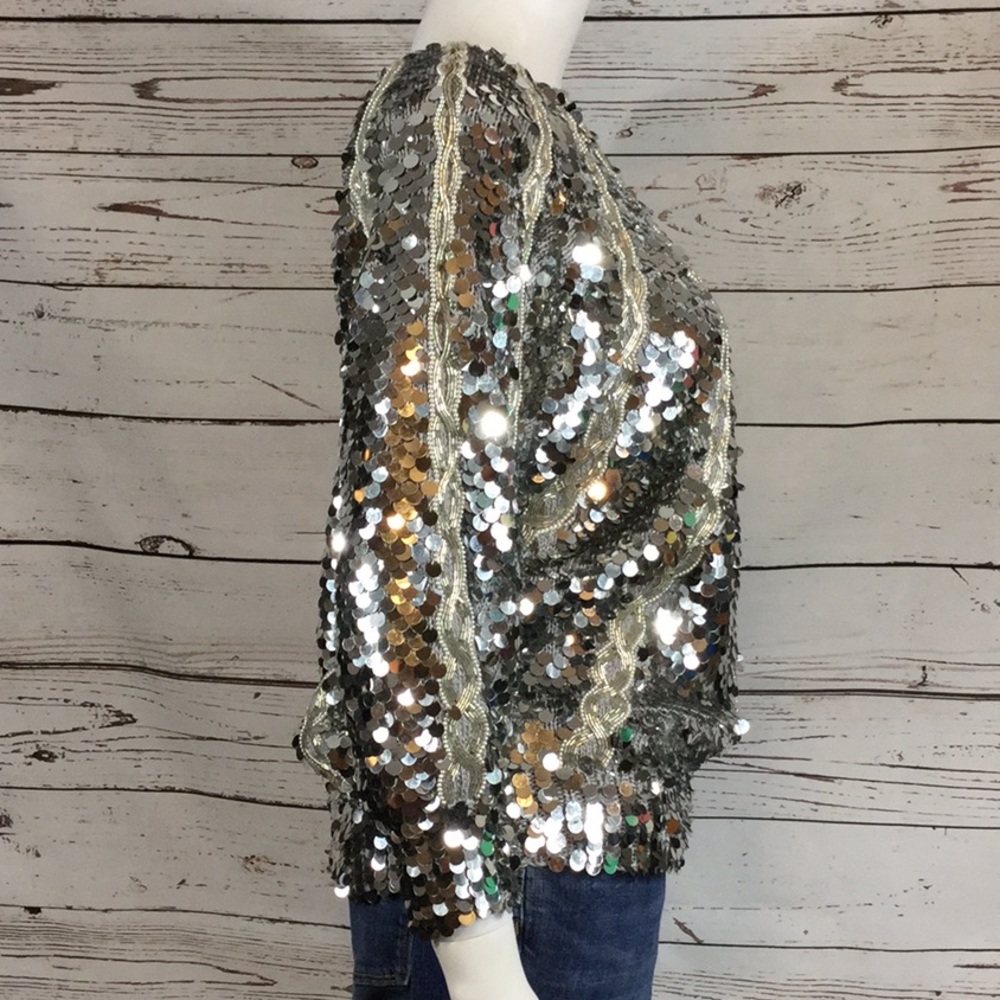 Vintage Nannell Silver Sequin Hand Knitted Sweater - Picture 4 of 7